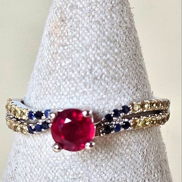 Natural‎ Ruby & Multi-color Sapphire 925 Sterling Silver Ring Sz 5.75 - Picture 2 of 7